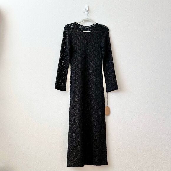 NWT Only Hearts Lace Raglan Maci Dress in Black Copper Size Large - Picture 1 of 8